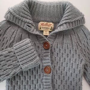 Vintage Y2K Hollister Cardigan Sweater Large Cable Knit Shawl‎ Collar Fisherman
